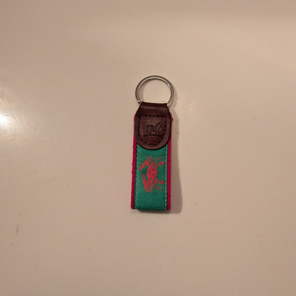 RARE Belted Cow Company Preppy Pink and Green CRAB Key Fob